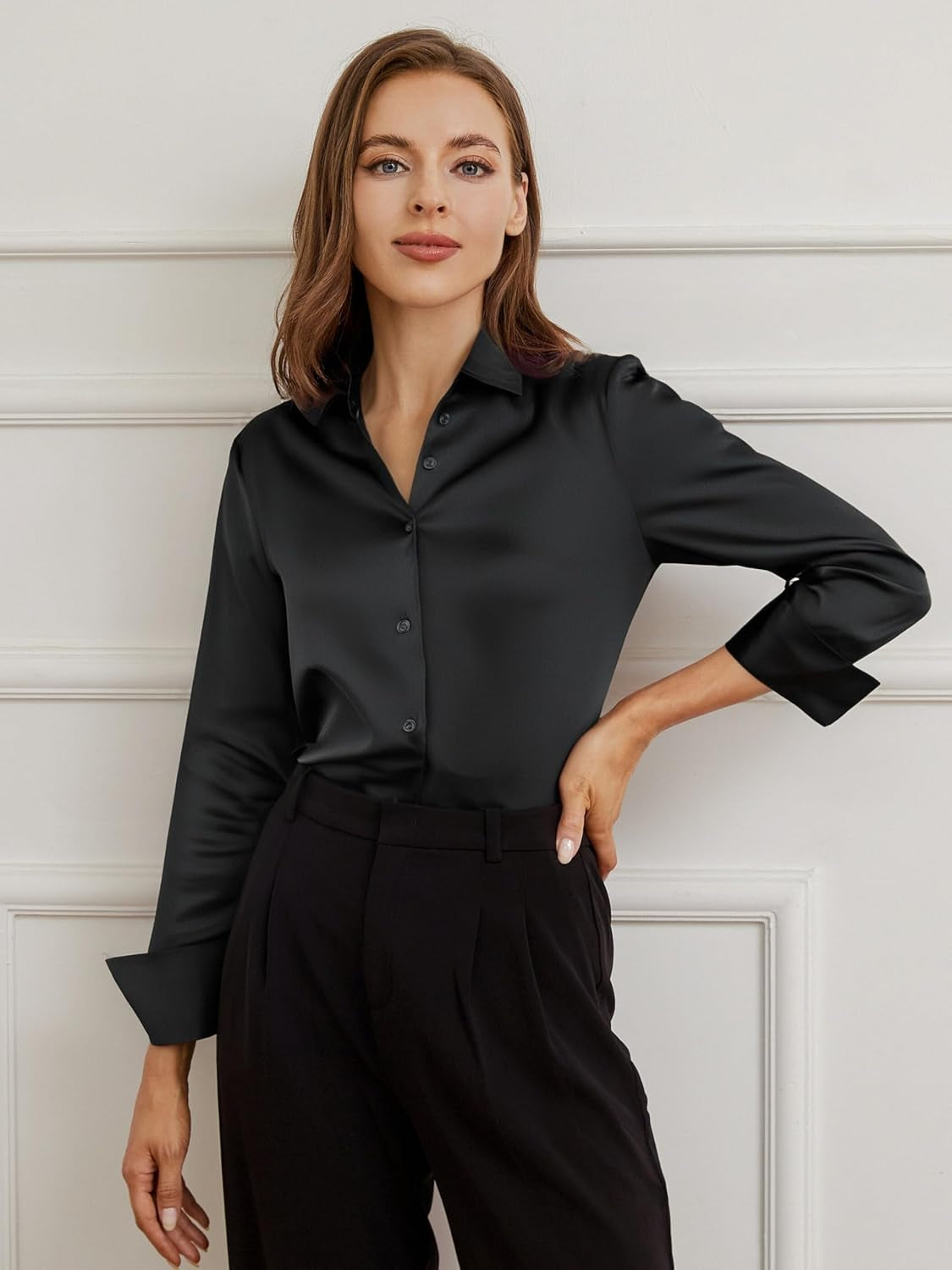 Satin Silk Button down Shirts for Women Dress Shirts Long Sleeve Blouses Womens Shirts