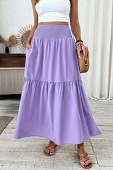 Women'S Smocked High Waist Maxi Skirt Casual Boho Long Skirts with Pockets