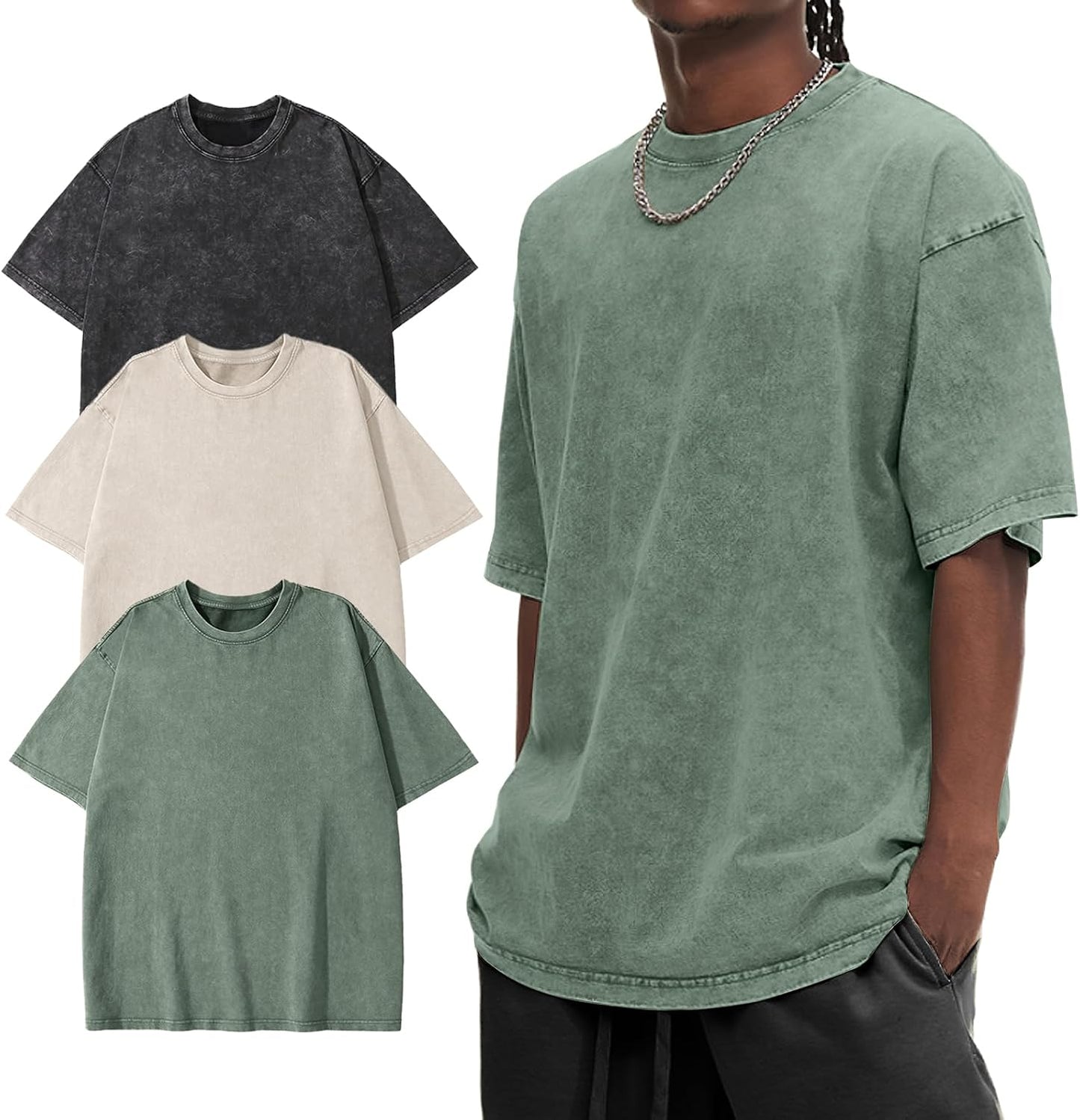 Men Oversized T-Shirts Heavyweight Vintage Cotton Baggy Shirt Acid Wash Streetwear Unisex Tee Tops