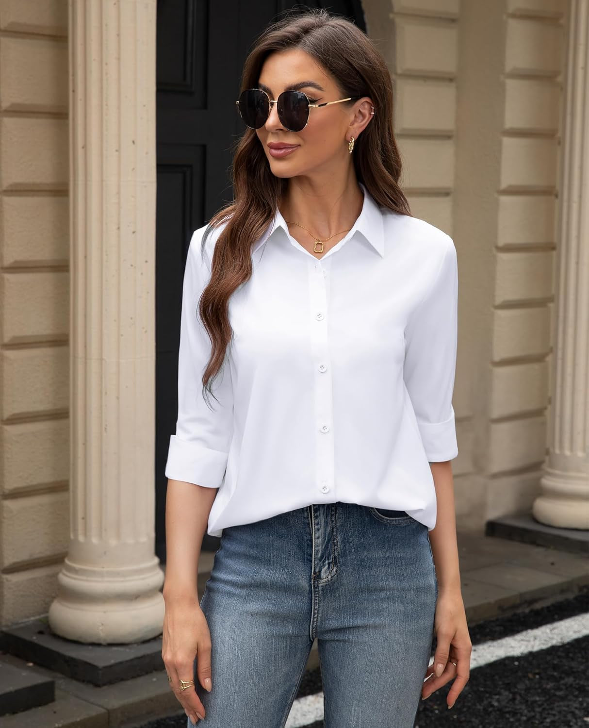 Women'S Stain Shield Dress Shirts Wrinkle Free Long Sleeve Shirts Solid Work Business Button down Shirts