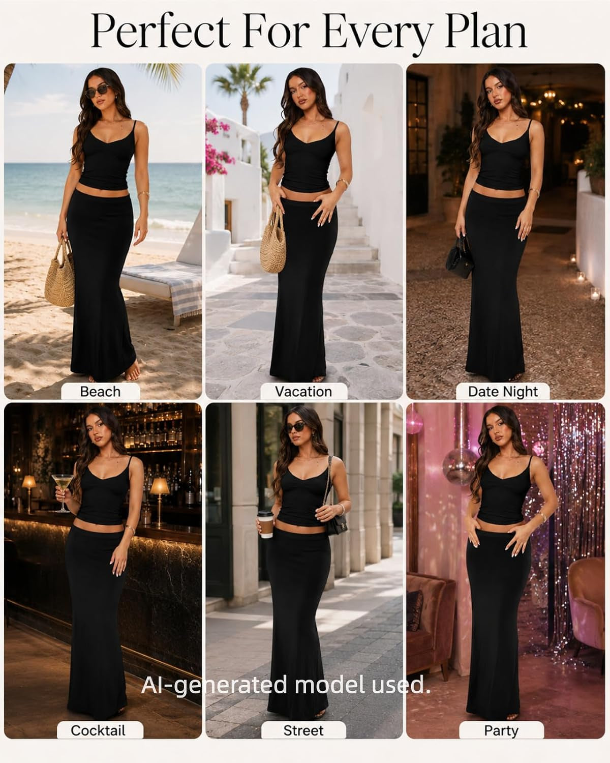 Two Piece Skirt Set for Women - Sexy Sleeveless Spaghetti Strap Pleated Tank Top Maxi Long Skirts Sets