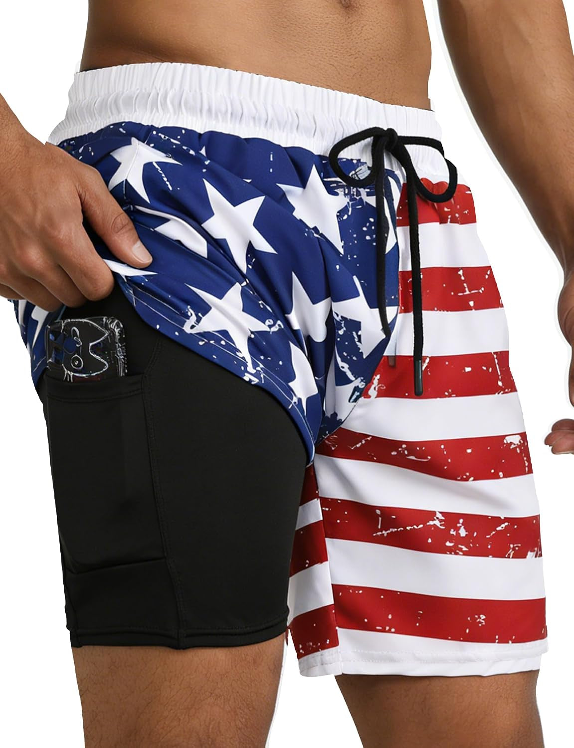 2 in 1 Mens Swim Trunks with Compression Liner 5" Quick Dry Board Shorts Anti-Chafe Bathing Suit with Zipper Pockets