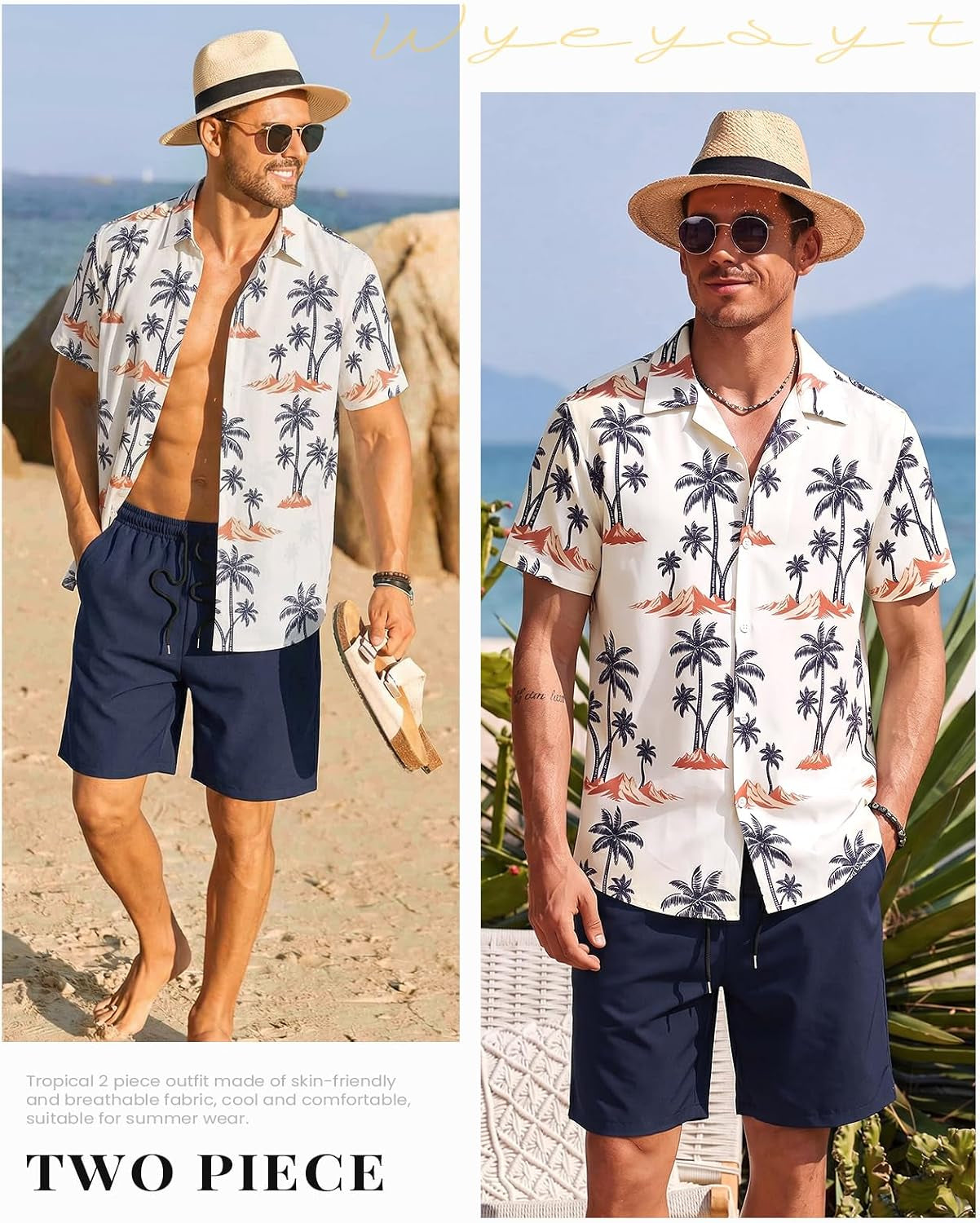 Mens Summer Outfits 2 Piece Hawaiian Beach Vacation Set