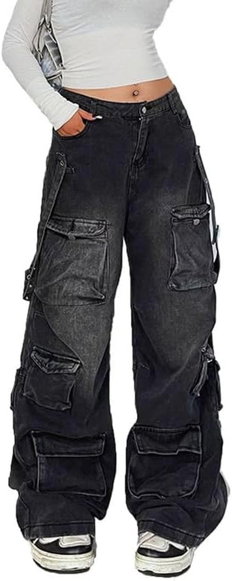 Cargo Jeans for Women Low Waist Baggy Jeans Y2K Pants Women Wide Leg Womens Cargo Pants Grunge Emo Clothes