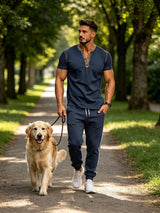 Men'S Casual Henley Shirts Classic Button Cotton Short Sleeve T-Shirt Summer Basic Solid Lightweight Tees Tops
