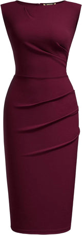 Women'S Retro Ruffle Style Slim Work Pencil Dress | Sleeveless, Knee-Length, Business Casual Sheath Dress for Women, Strechy Fabric for Funeral, Cocktail