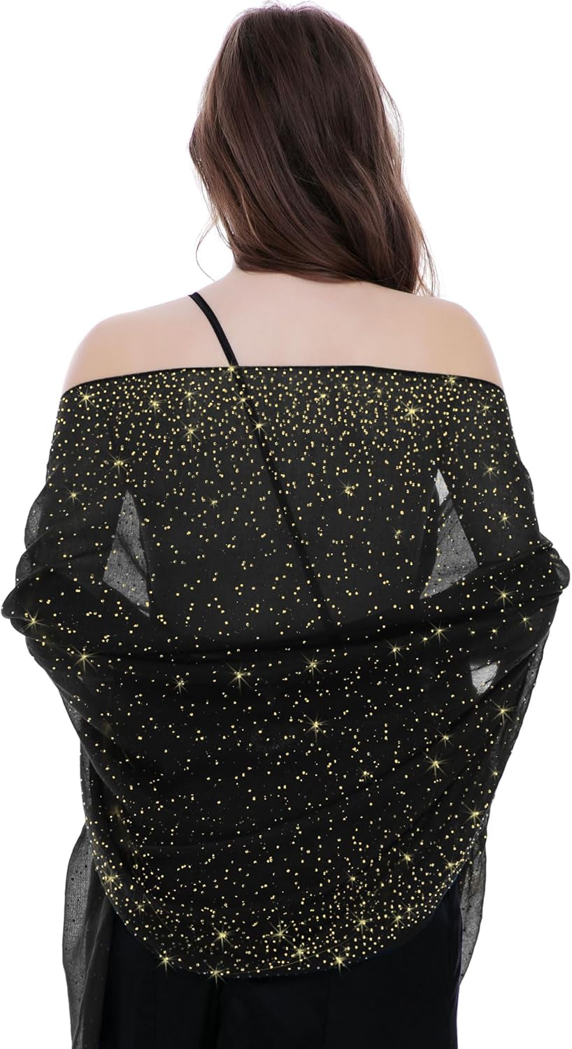 Starry Night Shawls and Wraps for Evening Dresses, Shiny Scarf for Women’S Formal Wear