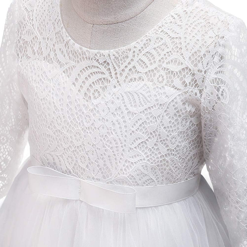Girls Long Lace Bridesmaid Dress 3/4 Sleeves Floor Length Maxi Tulle Pageant Ball Gowns Wedding Party Dresses for Kids