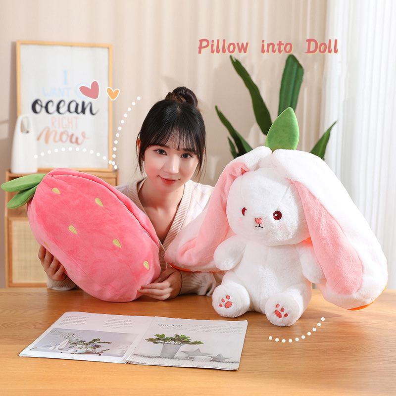 Strawberry Bunny Transformed into Little Rabbit Fruit Doll Plush Toy