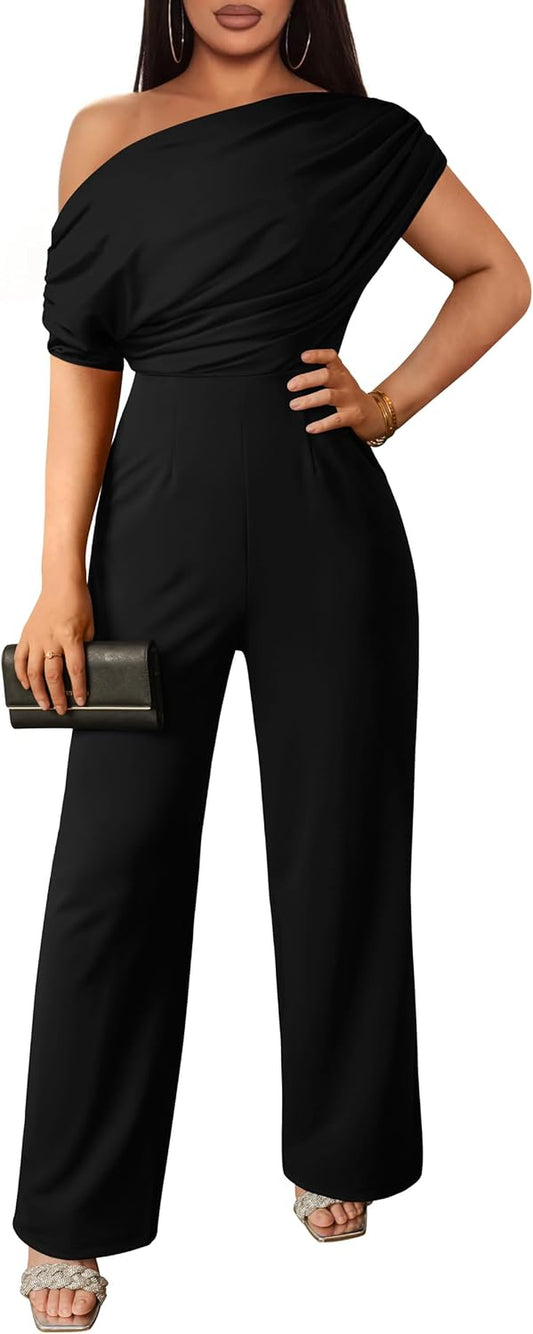 Women'S Casual Sleeveless off Shoulder Wide Leg Long Pant Jumpsuits