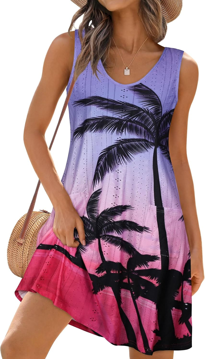 Swimsuit Coverup Summer Dresses for Women Eyelet Casual Loose Sleeveless Sundress with Pockets 2026