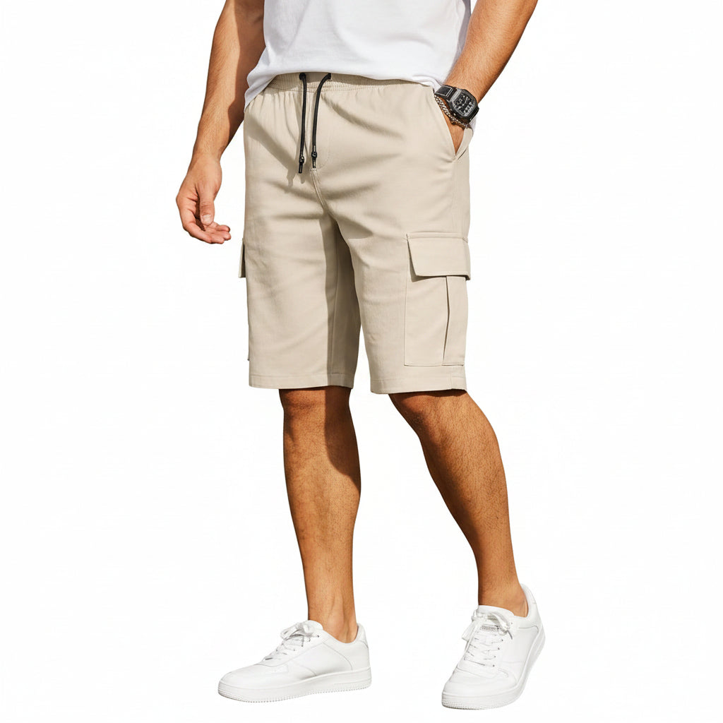 Men'S Casual Cargo Shorts 10" Drawstring Elastic Waist Shorts Summer Cotton Chino Work Shorts with 6 Pockets