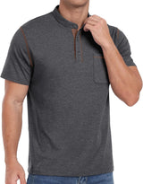 Mens Henley Shirts Short Sleeve Summer Casual Classic Cotton T Shirts Pocket Button Shirt