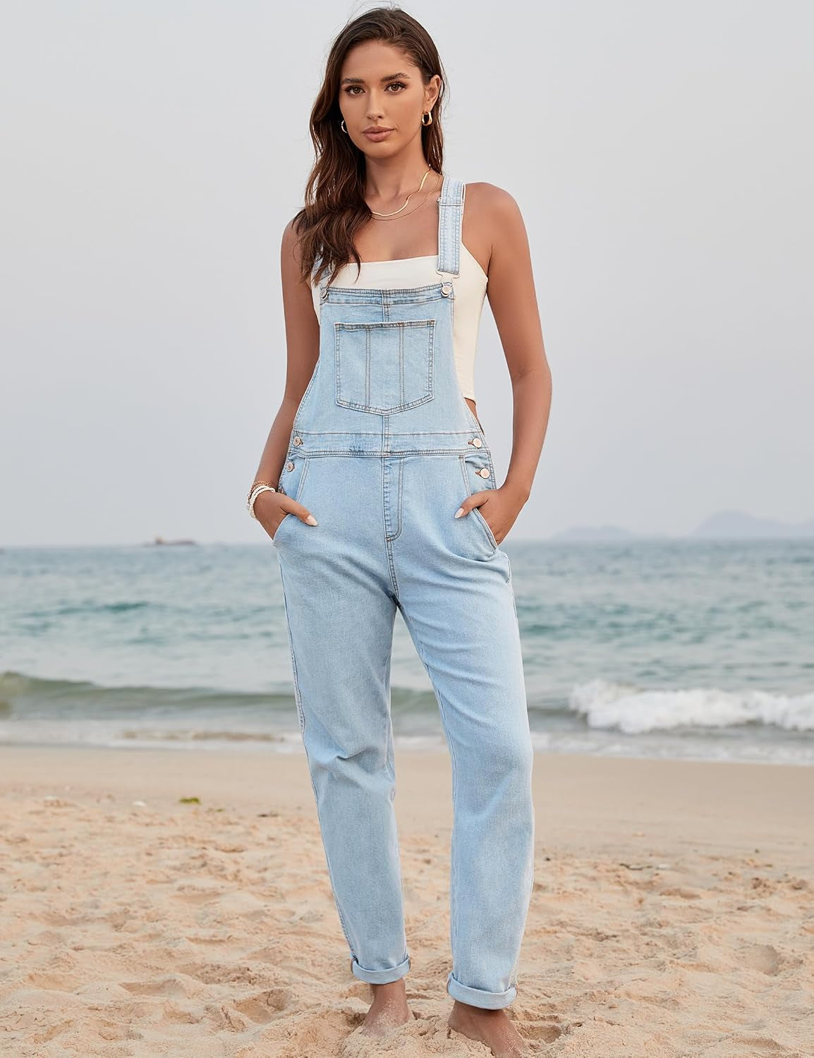 Women'S Casual Stretch Adjustable Denim Bib Overalls Jeans Pants Jumpsuits
