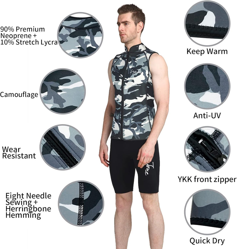 Wetsuit Vest Top for Men Women 2Mm Neoprene Vest Top Sleeveless Top with Front Zipper for Swimming Diving Surfing Canoeing Snorkeling