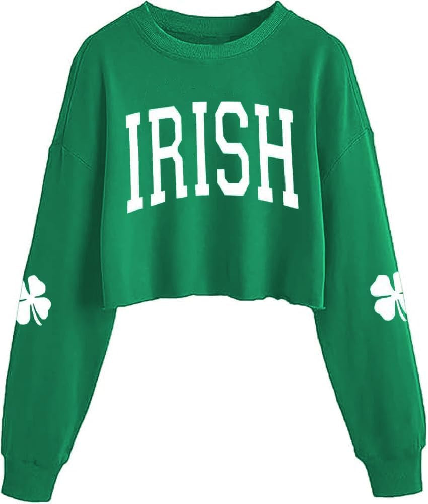Women'S Funny Clover Graphic Crop Sweatshirts St. Patrick'S Day Lucky Shamrock Lantern Long Sleeve Pullover Tops