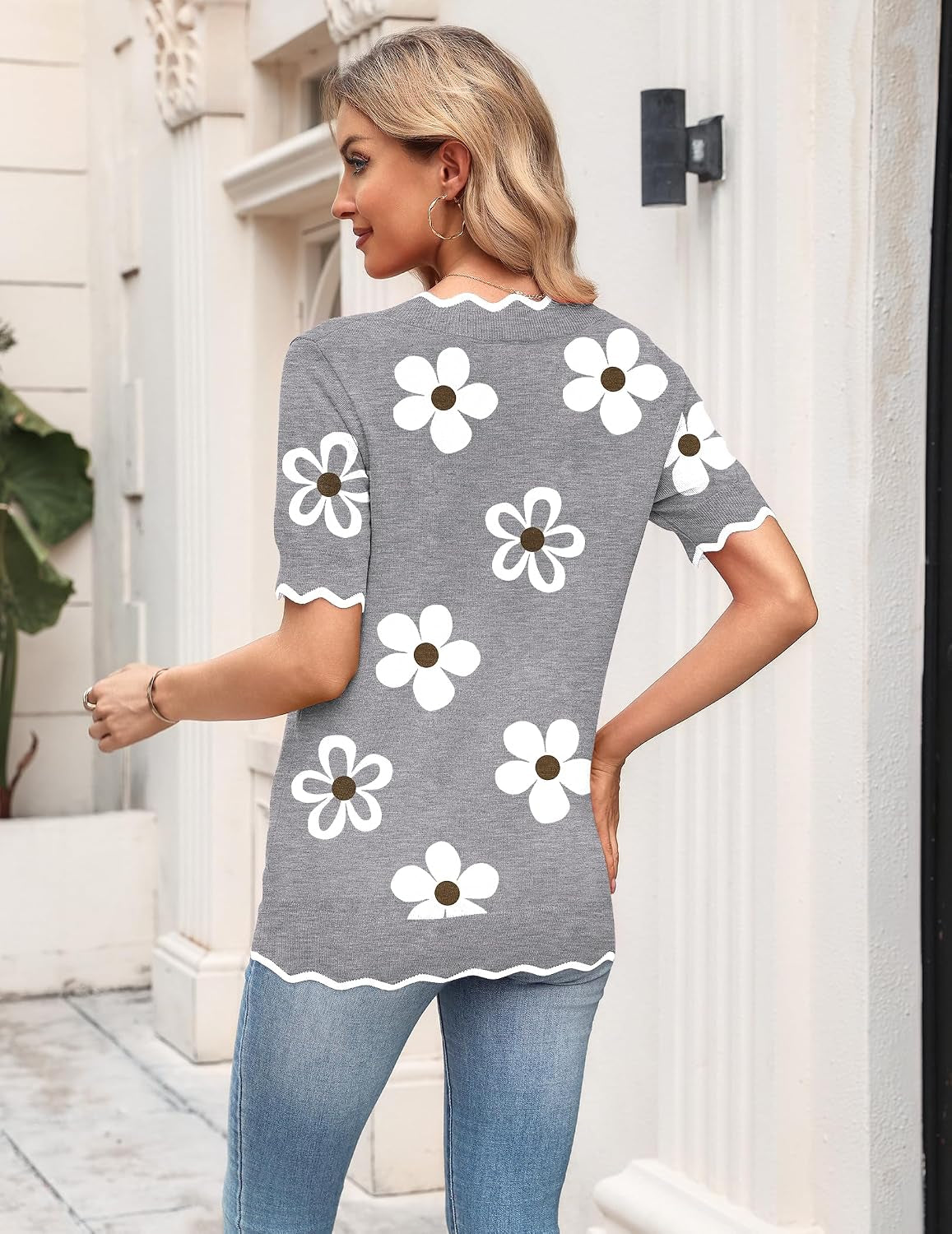 Women'S Short Sleeve Sweater 2026 Spring Summer V Neck Lightweight Tops Dressy Blouses Business Casual Outfits