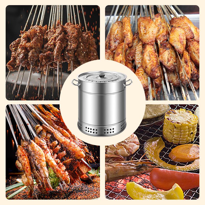 💥Smokeless steel grill bucket with aerospace grade material