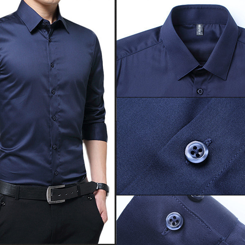 Men's Solid Long Sleeve Wrinkle-Free Formal Casual Shirt（50% OFF）