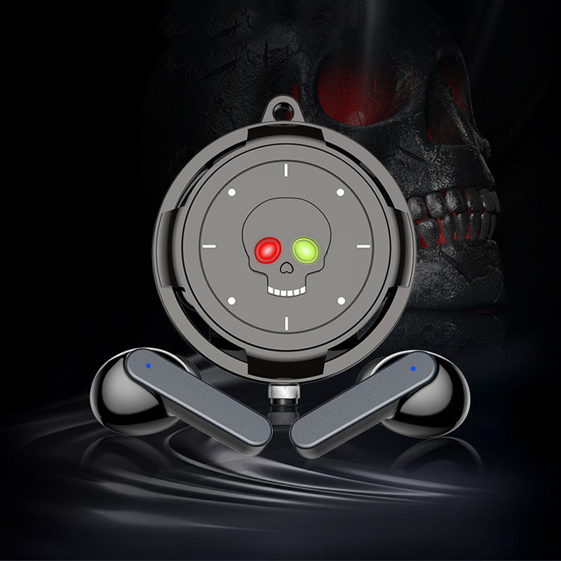 Skull Wireless Bluetooth Earphones With Metal Hanging Chain